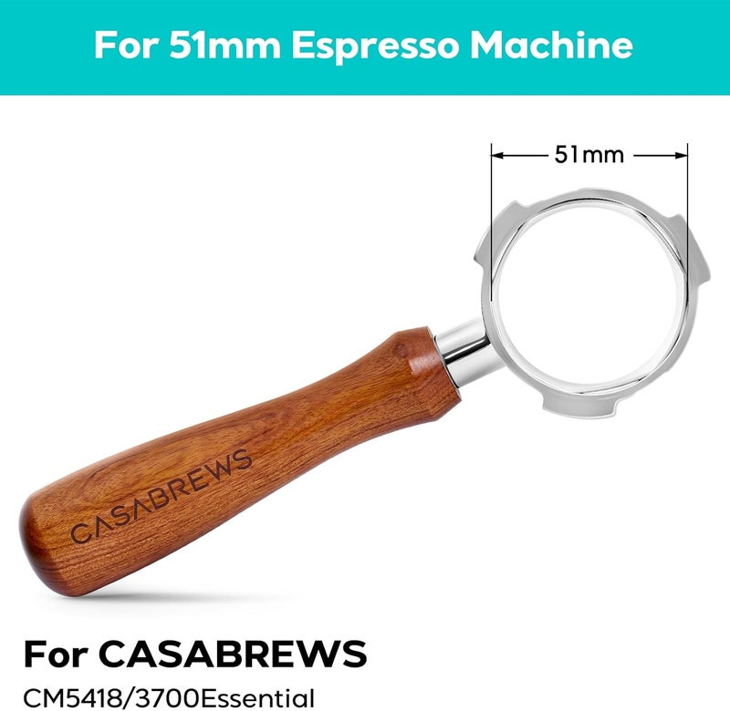 CASABREWS فلتر قهوة بدون قاع بقطر 51 مم مع شاشة بقايا و سلة فلتر، مقبض إسبريسو بـ 3 آذان لـ CM5418 و 3700Essential - Image 2